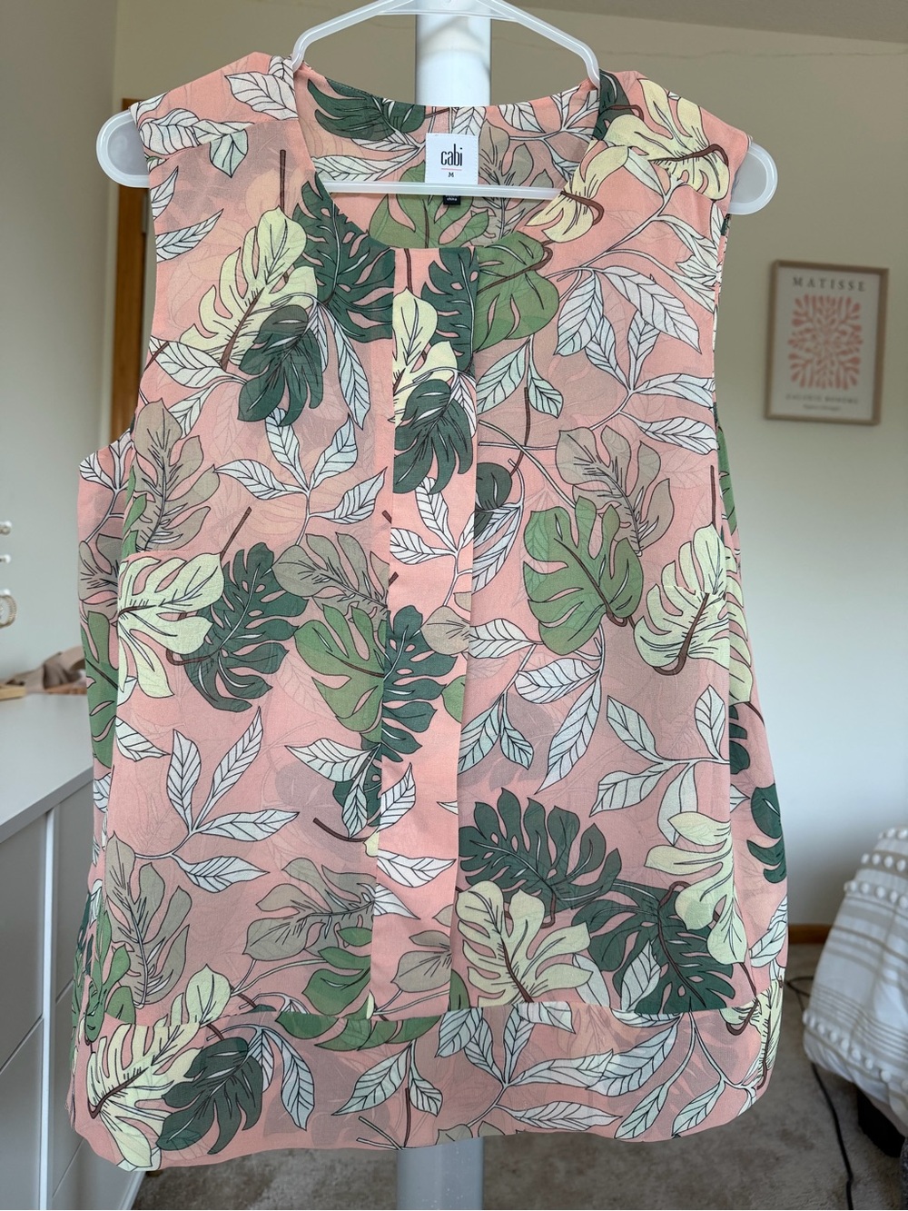 CAbi Peach Leaf Print Sleeveless Camisole